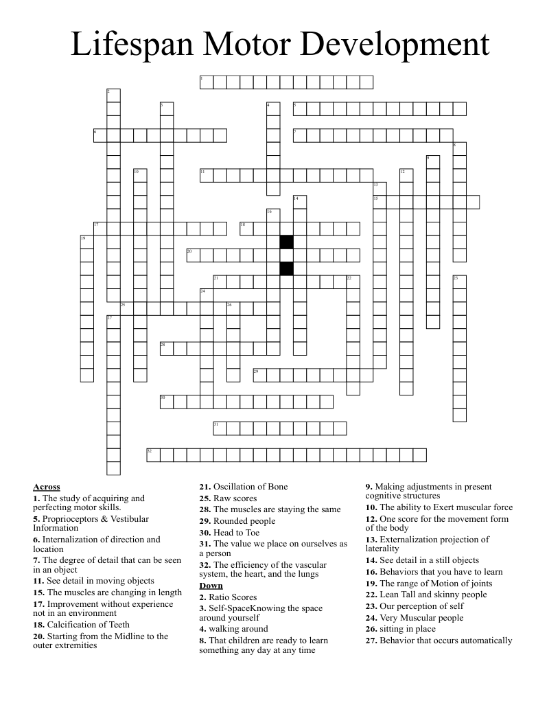 Lifespan Motor Development Crossword