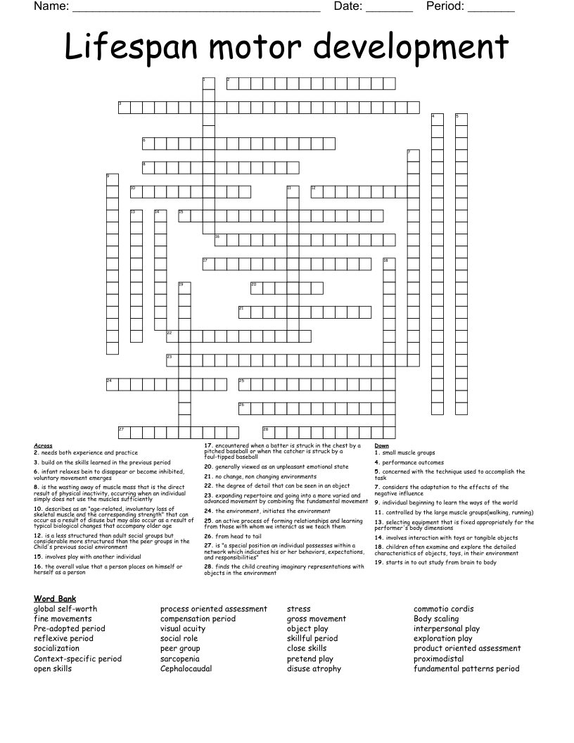 Lifespan motor development  Crossword