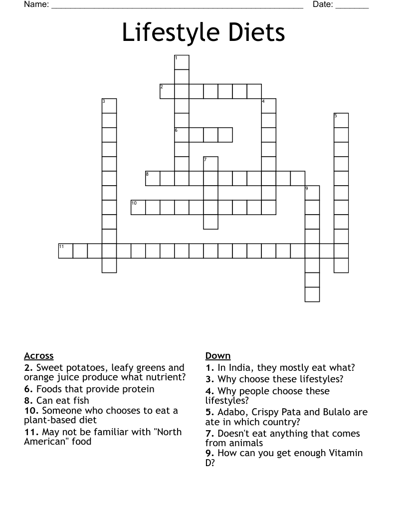 Lifestyle Diets  Crossword