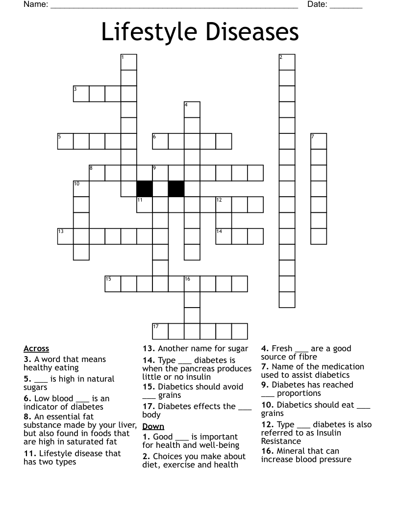 Lifestyle Diseases Crossword