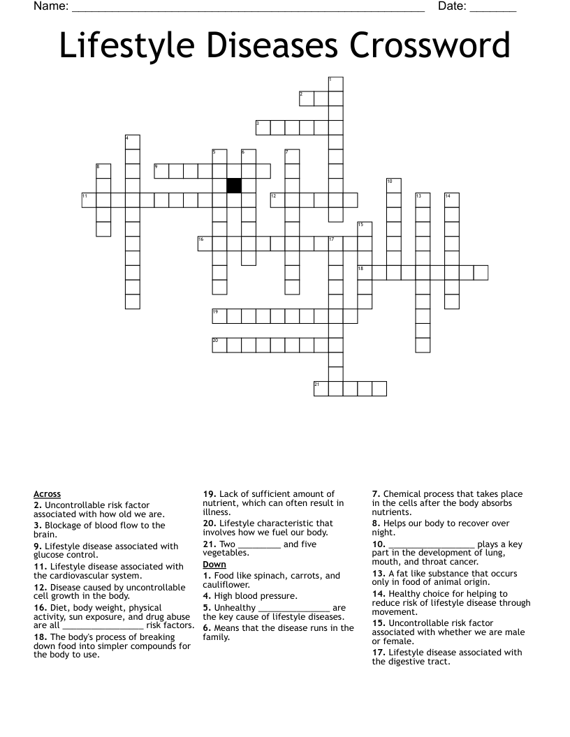 Lifestyle Diseases Crossword