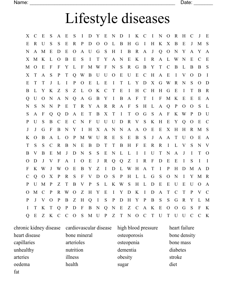 Lifestyle diseases Word Search