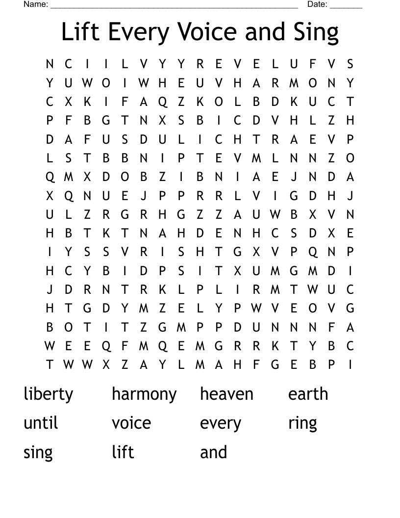 Lift Every Voice and Sing Word Search