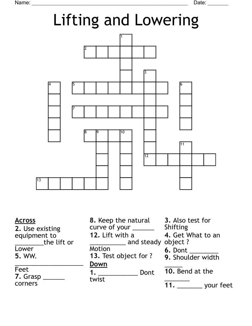 Lifting and Lowering Crossword