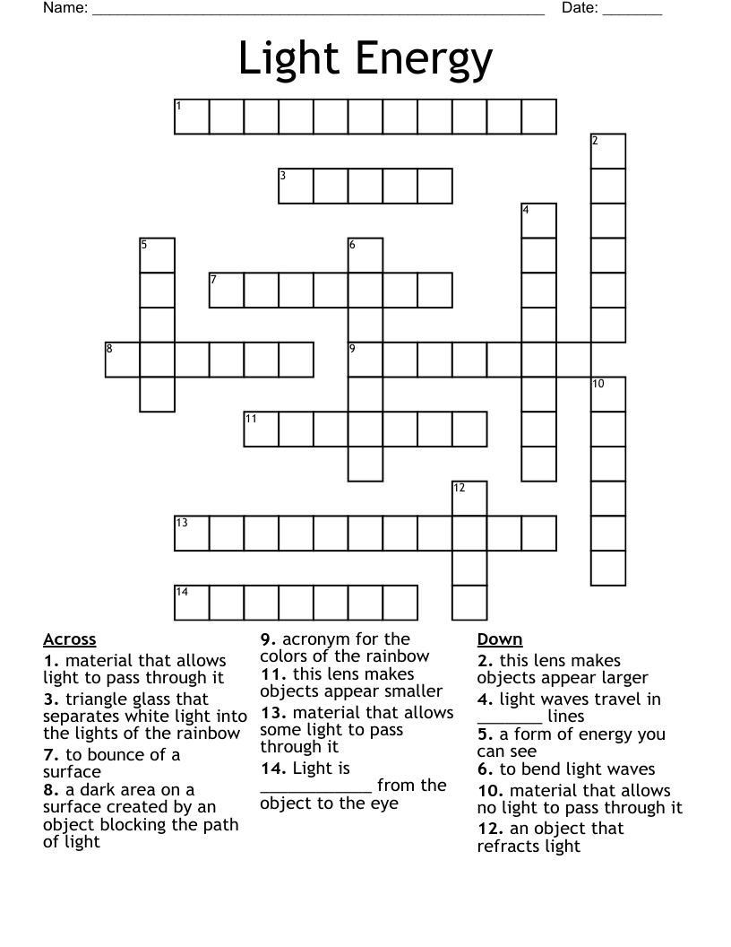Light Energy Crossword