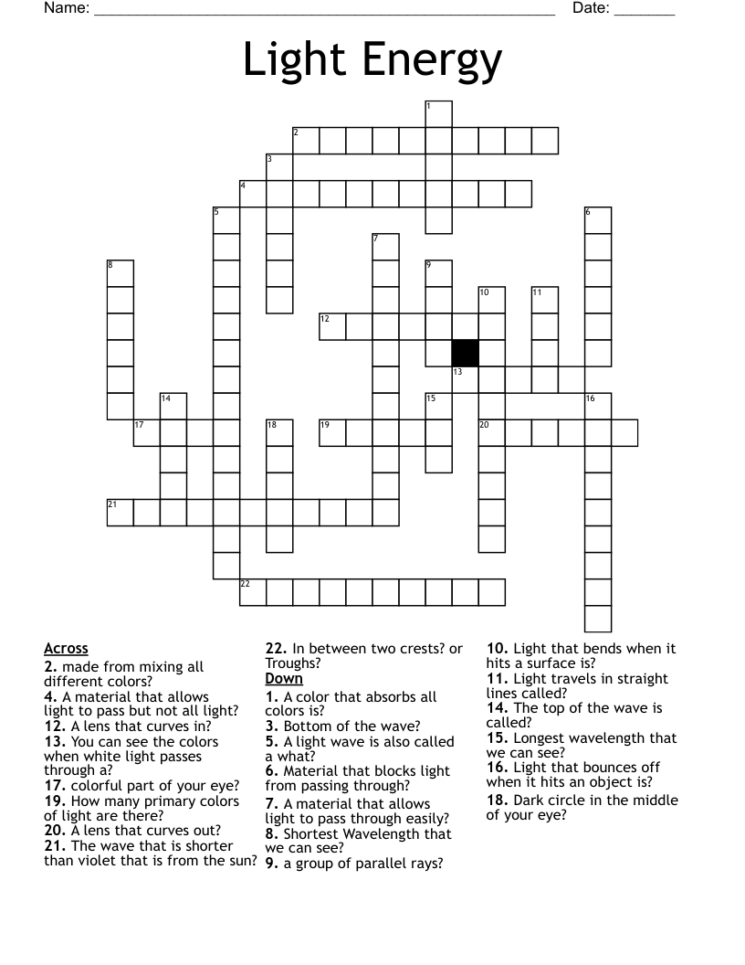 Light Energy Crossword