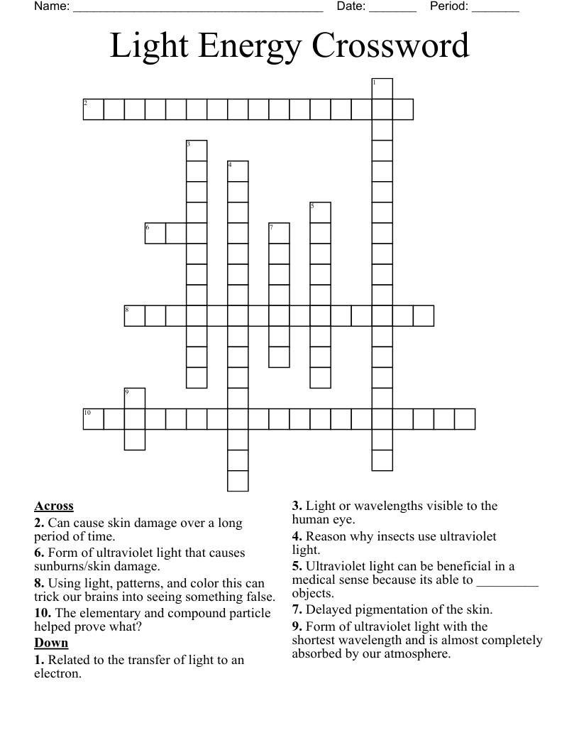Light Energy Crossword