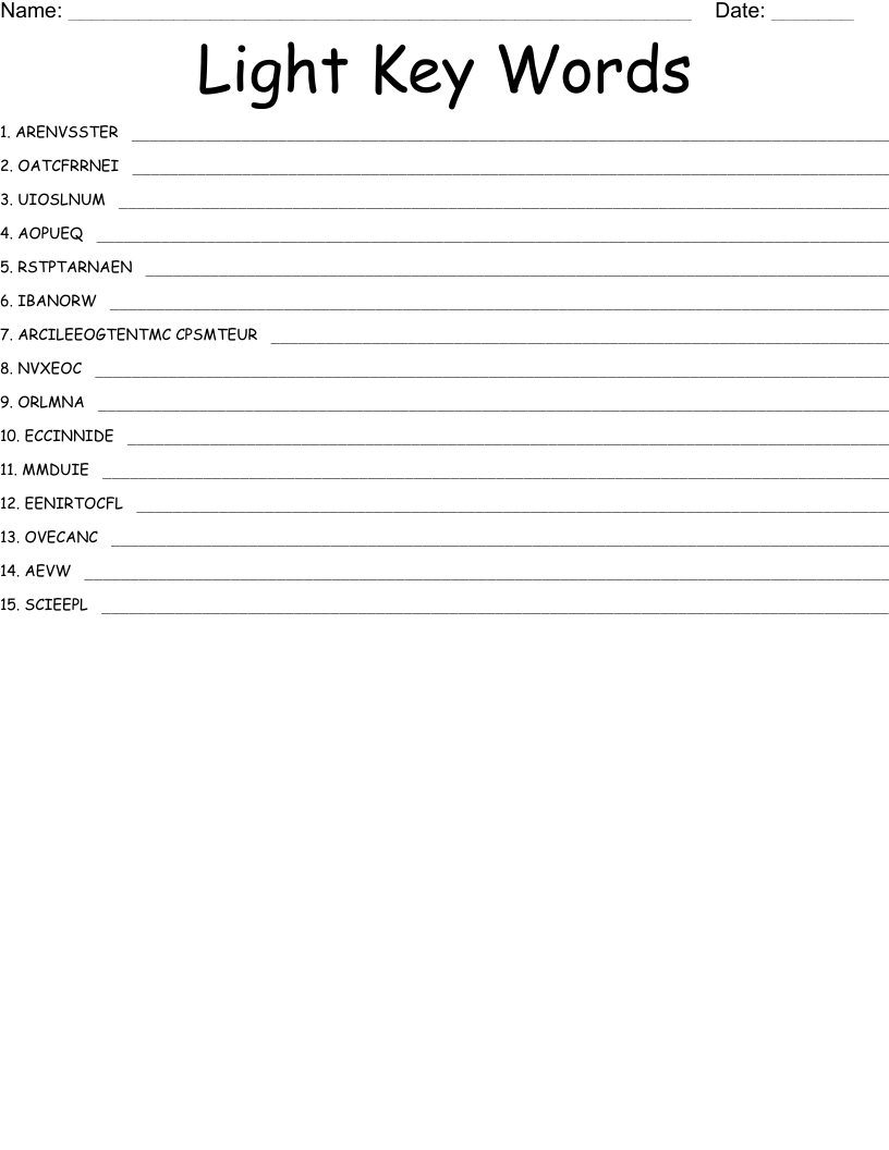 Light Key Words Word Scramble