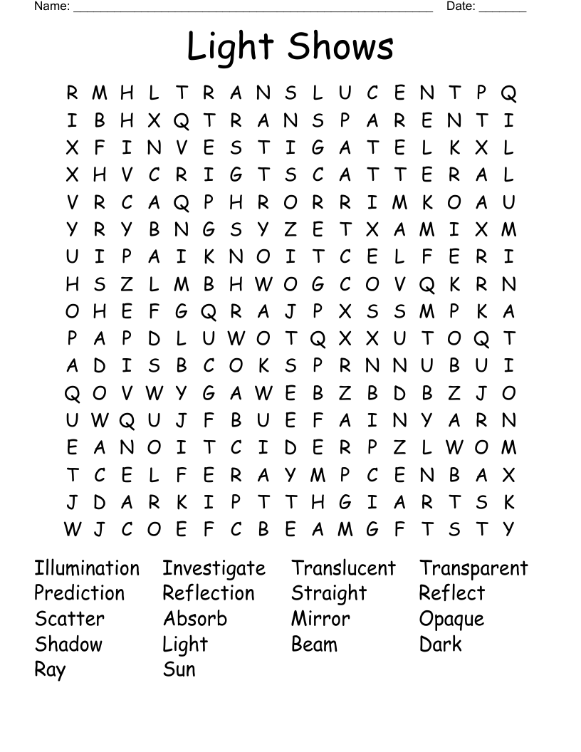 Light Shows Word Search