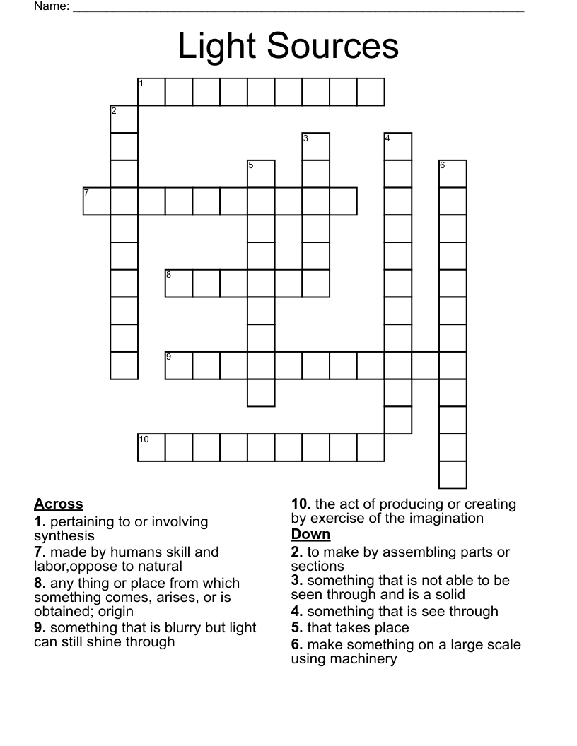 Light Sources Crossword