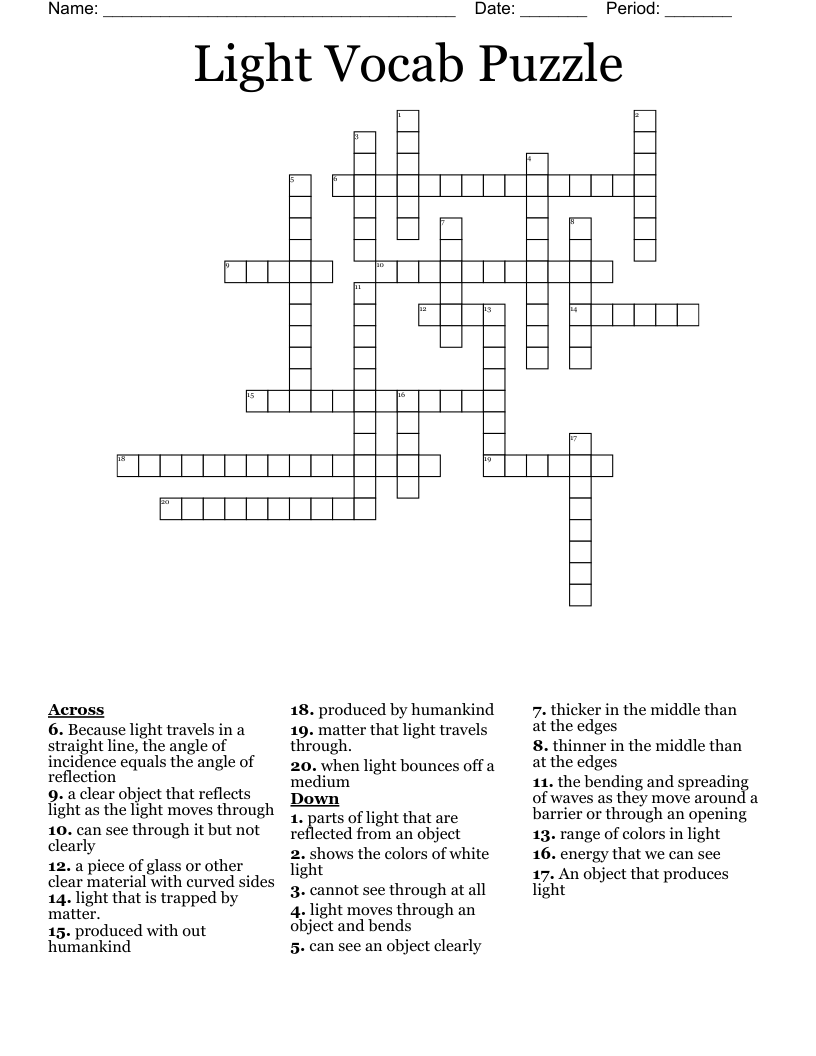 Light Vocab Puzzle Crossword