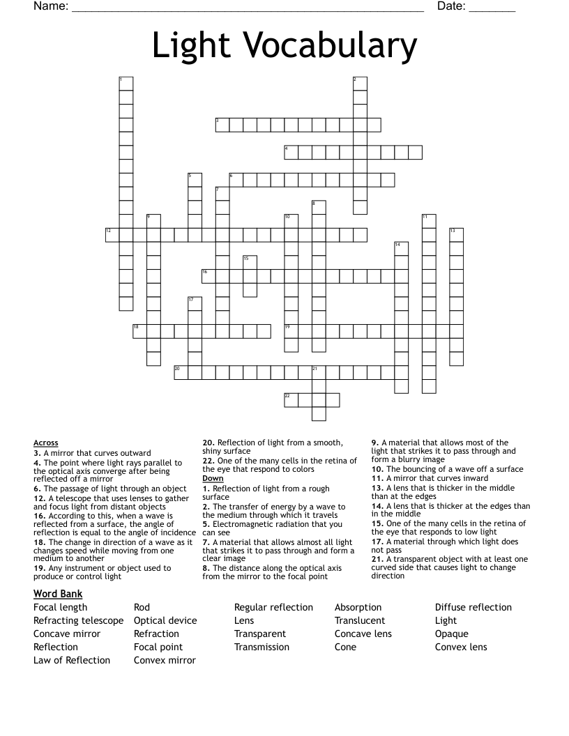 Light Vocabulary Crossword
