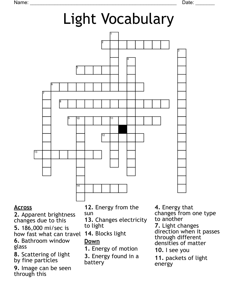 Light Vocabulary Crossword