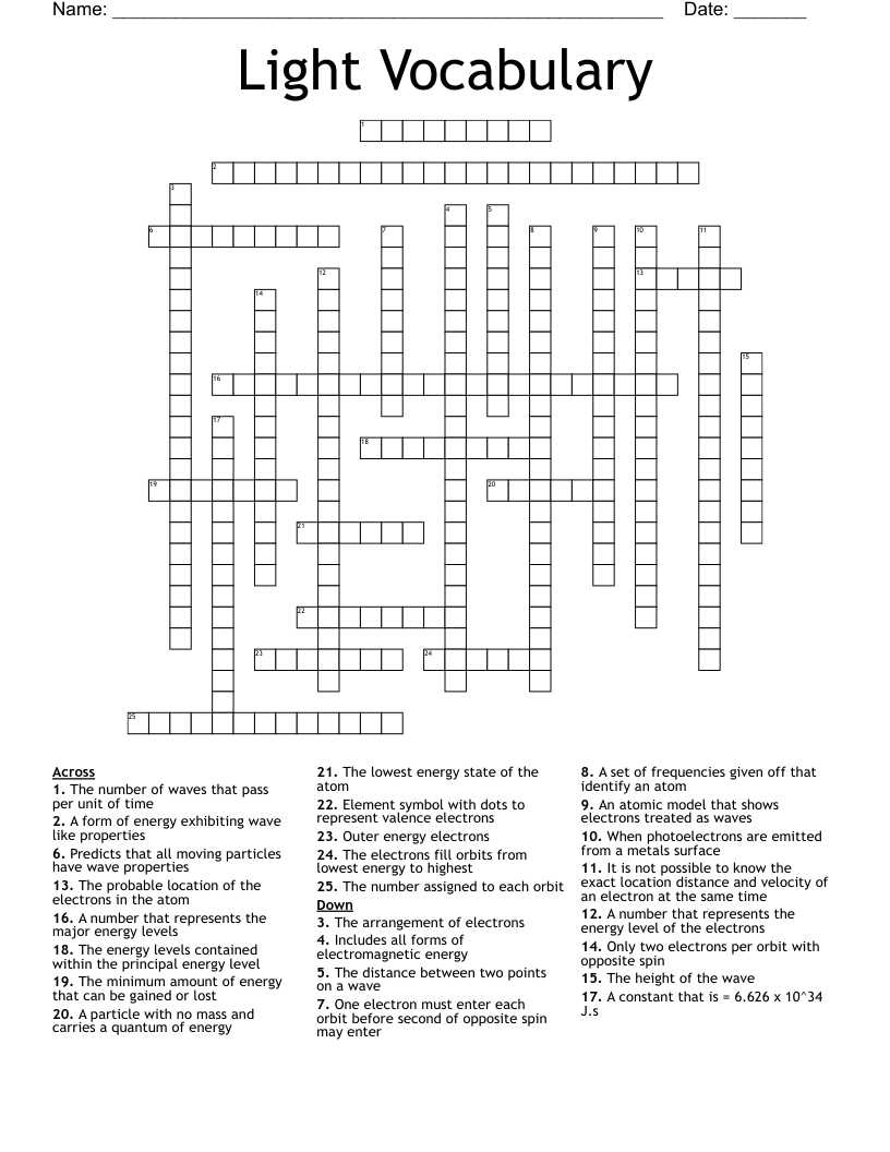 Light Vocabulary  Crossword