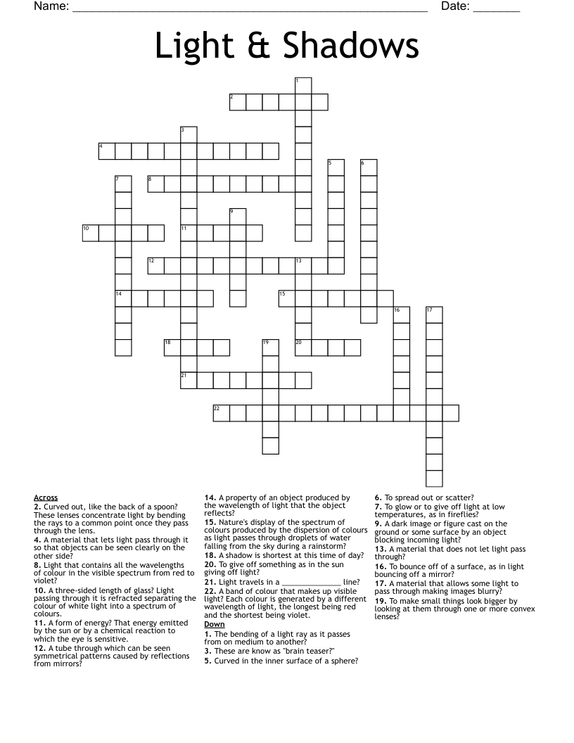 Light & Shadows Crossword