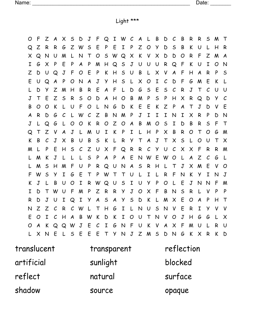 Light                                                                                                                *** Word Search
