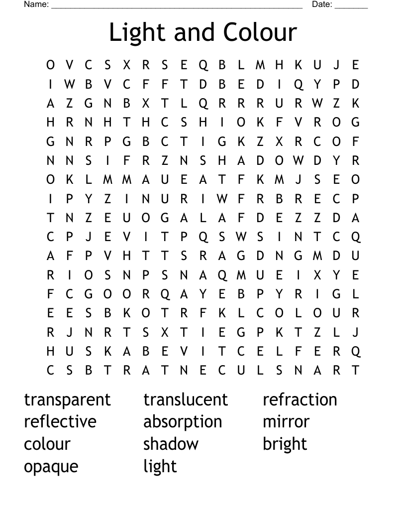 Light and Colour Word Search