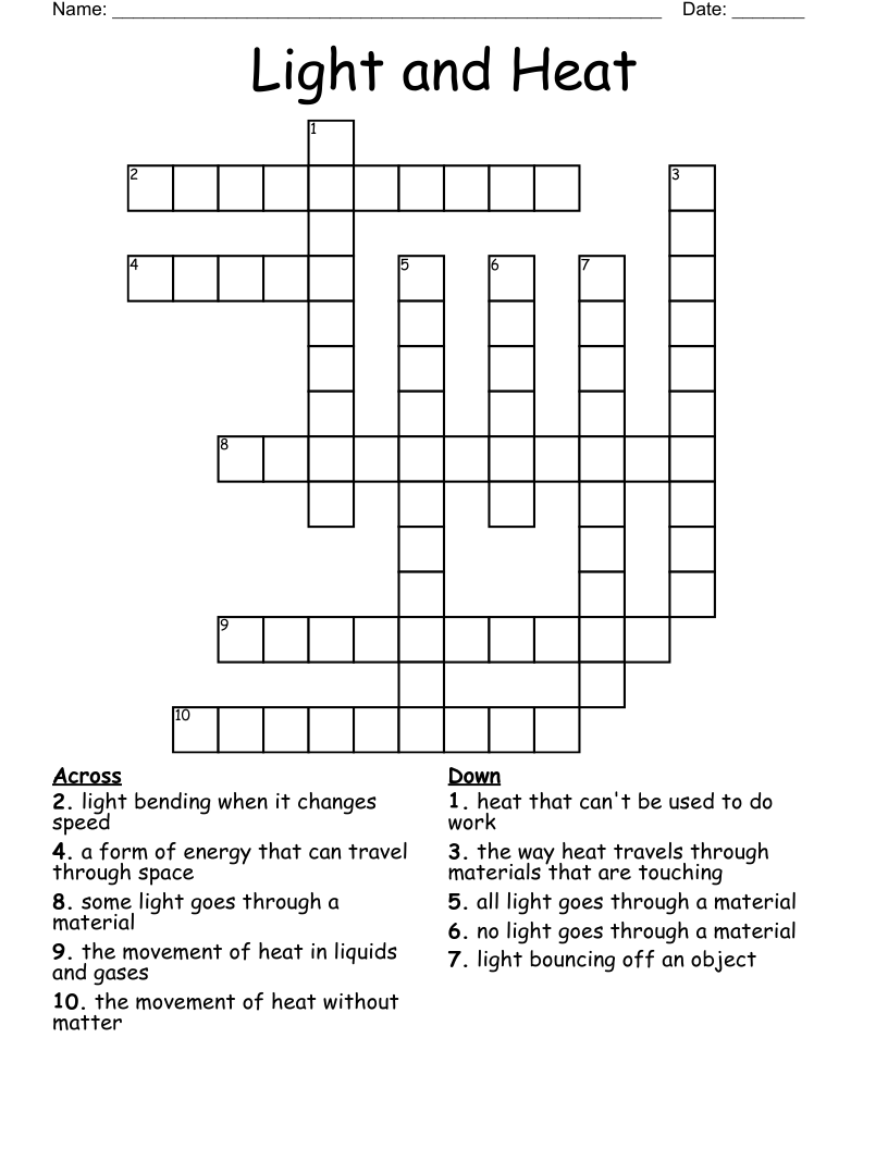 Light and Heat Crossword