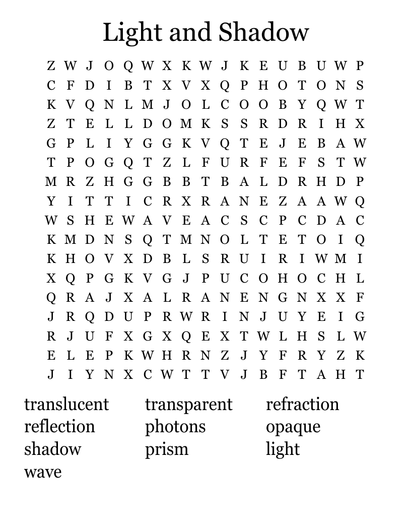 Light and Shadow  Word Search