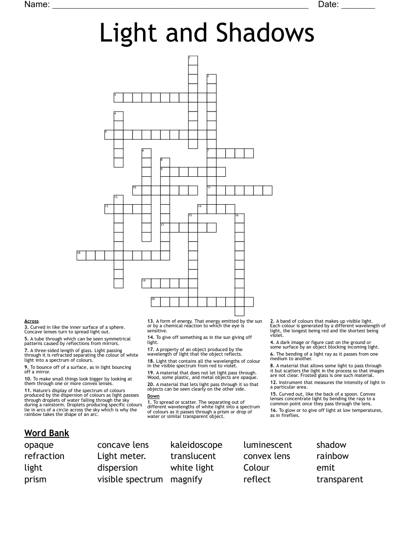 Light and Shadows Crossword