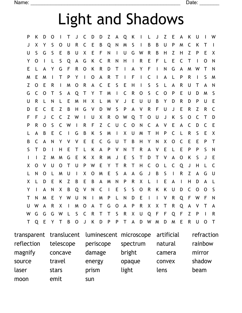 Light and Shadows Word Search