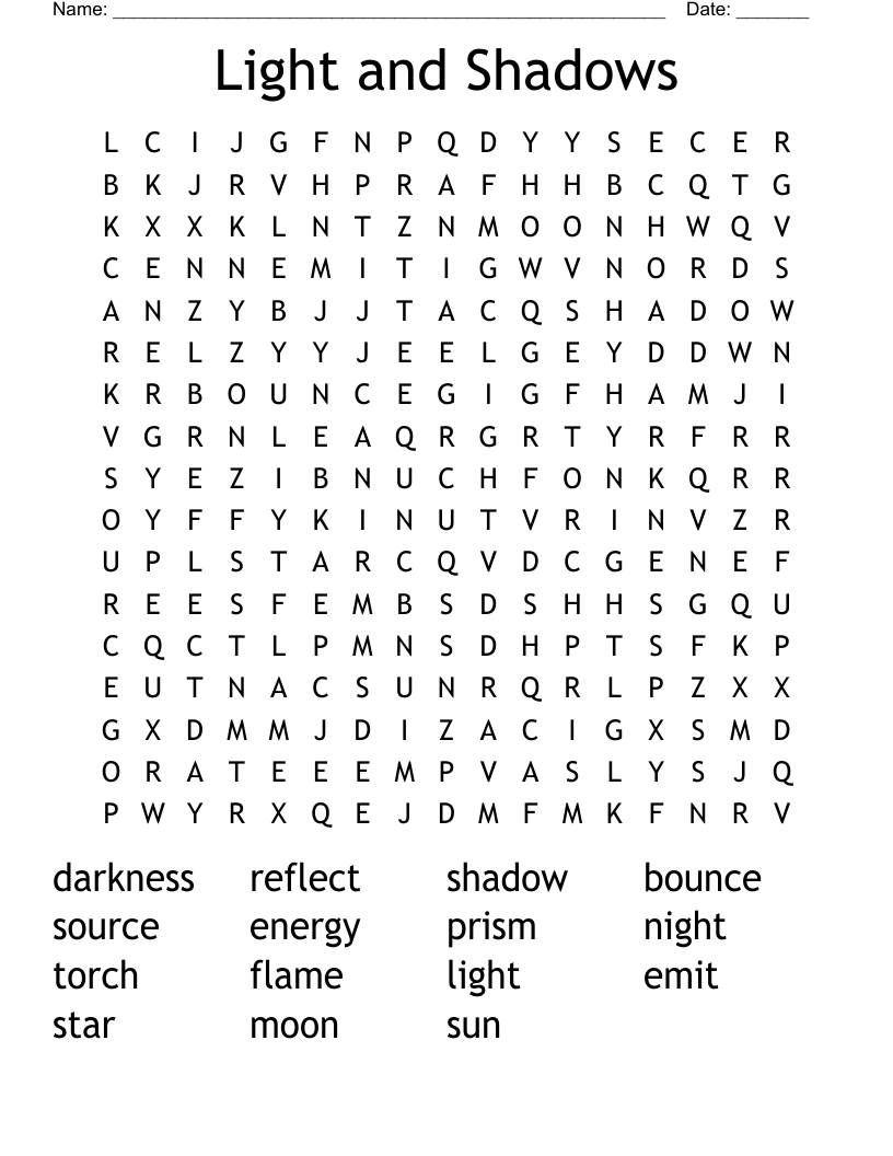 Light and Shadows Word Search