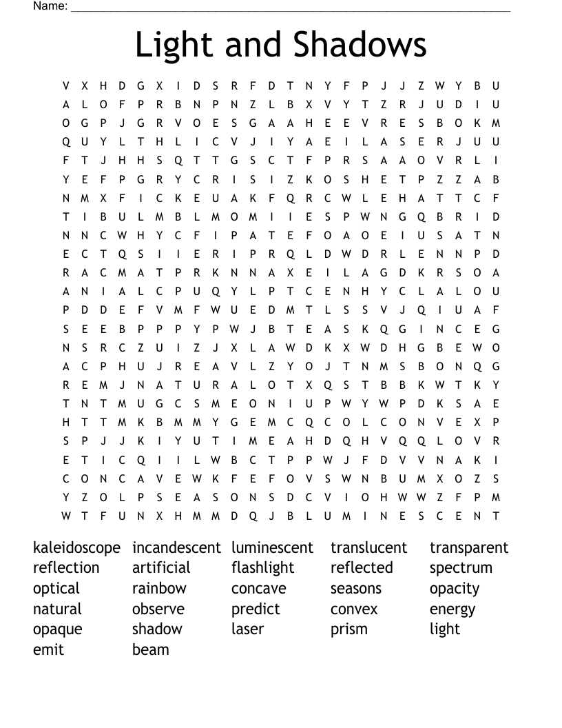 Light and Shadows Word Search