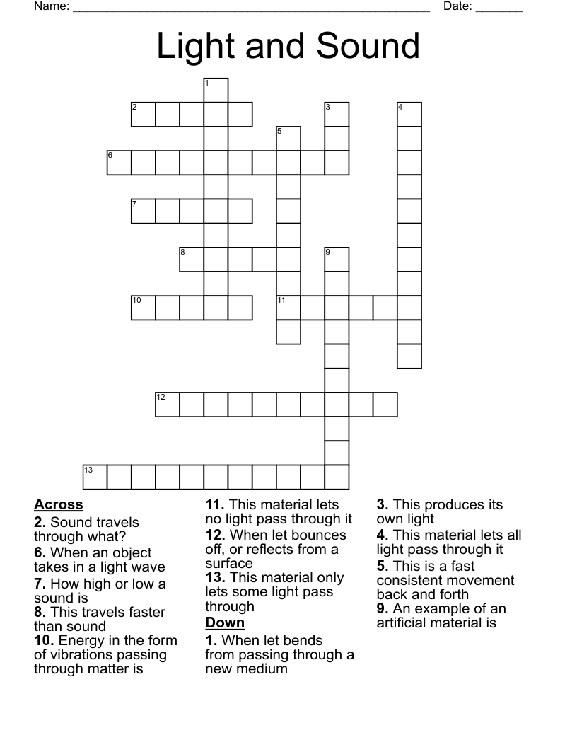 Light and Sound Crossword