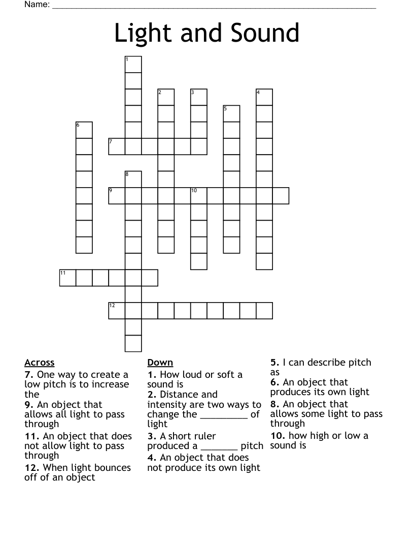 Light and Sound Crossword