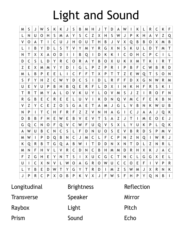 Light and Sound Word Search