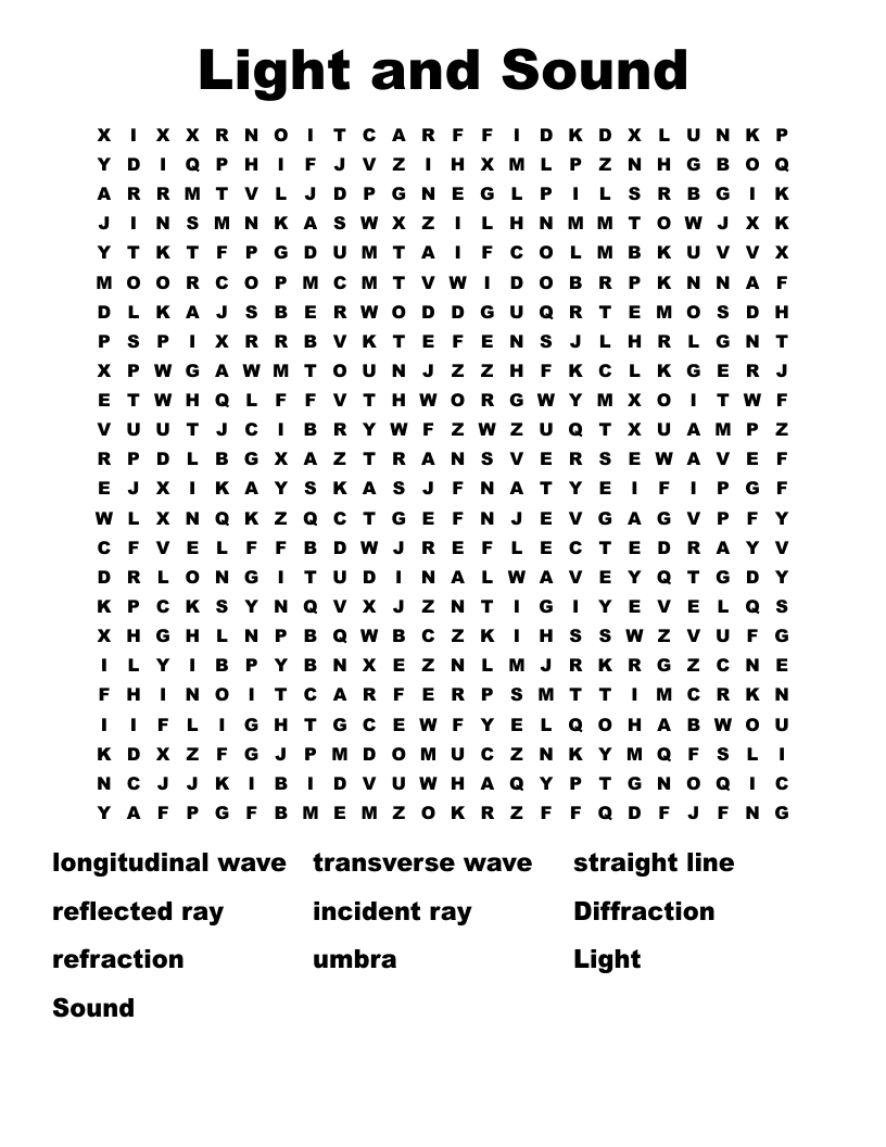 Light and Sound Word Search