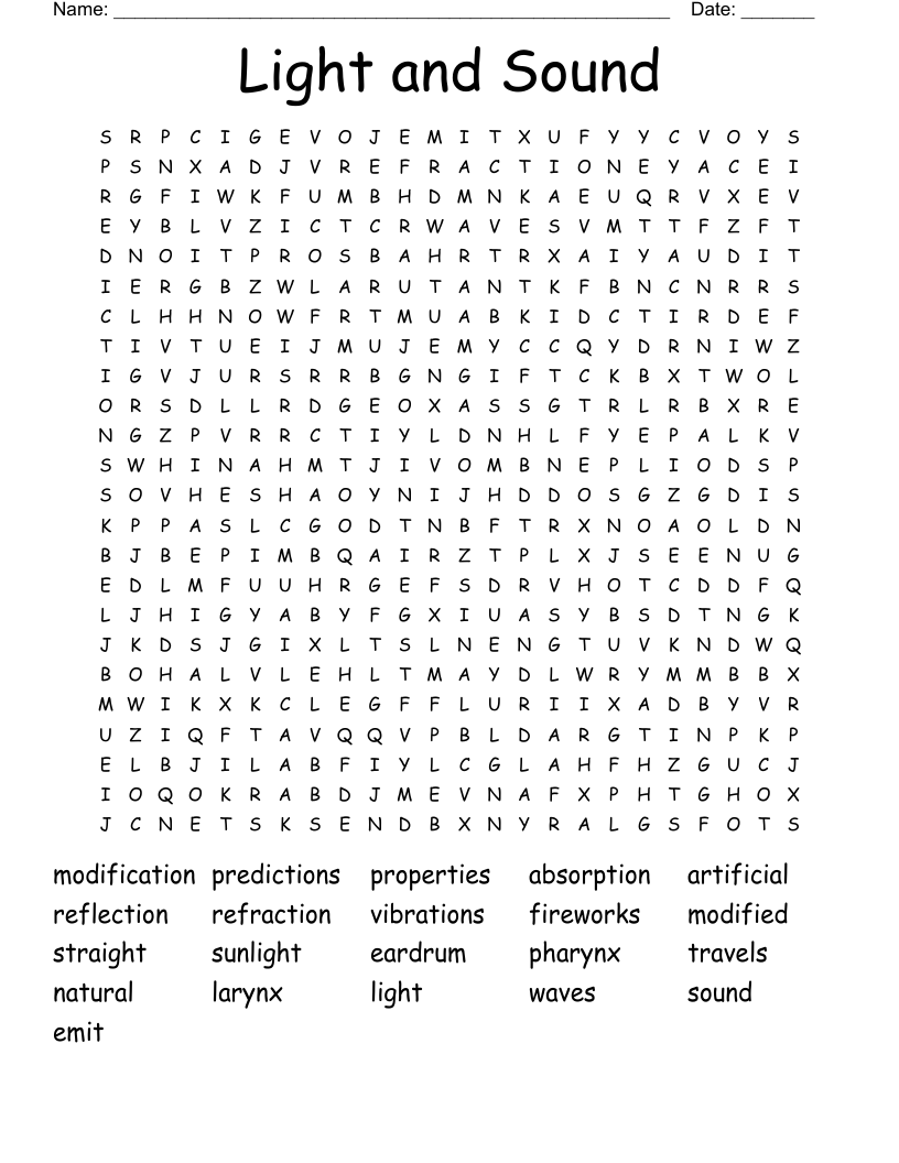 Light and Sound Word Search