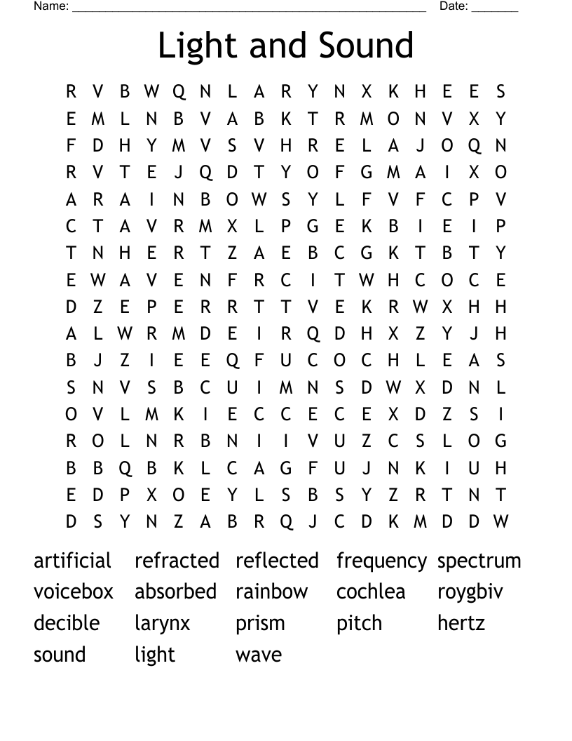 Light and Sound Word Search