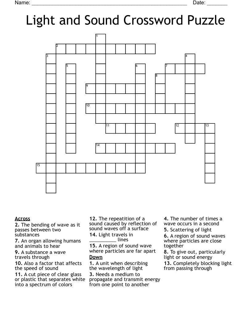 Light and Sound Crossword Puzzle