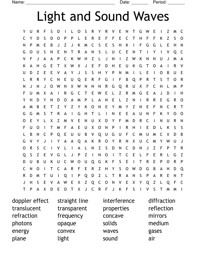 Light and Sound Waves Word Search