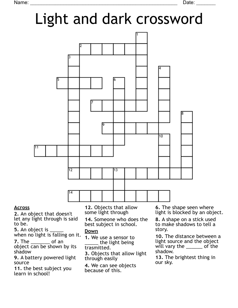 Light and dark crossword
