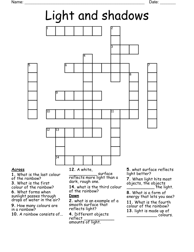 Light and shadows Crossword
