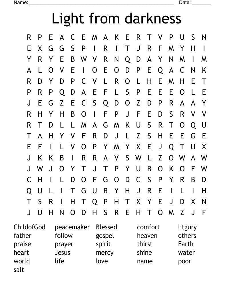 Light from darkness Word Search