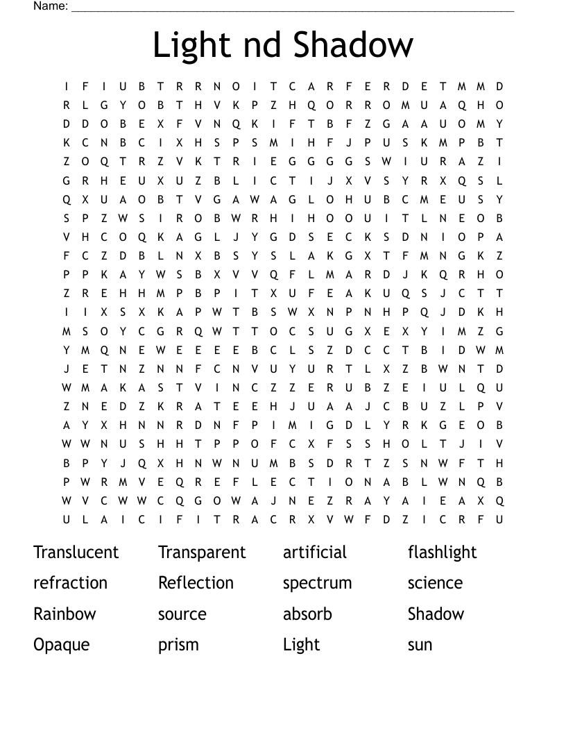 Light nd Shadow  Word Search