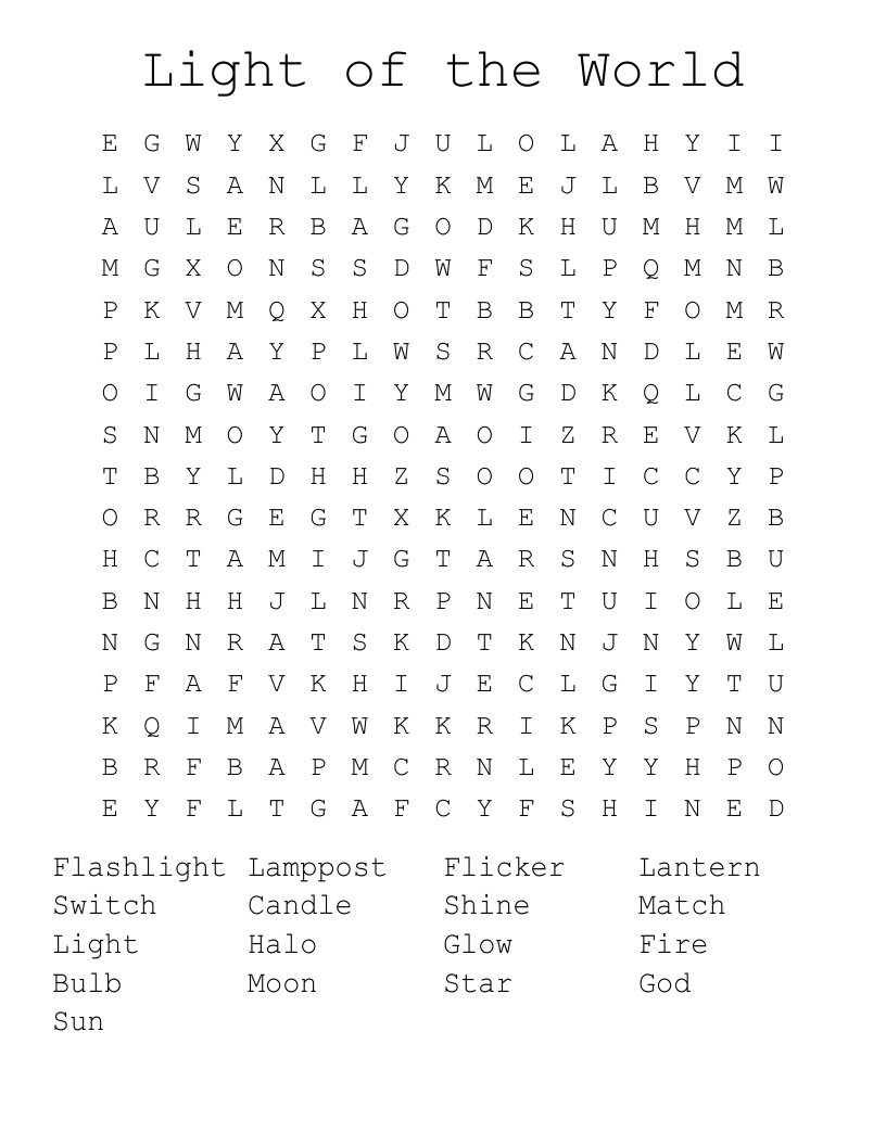 Light of the World Word Search