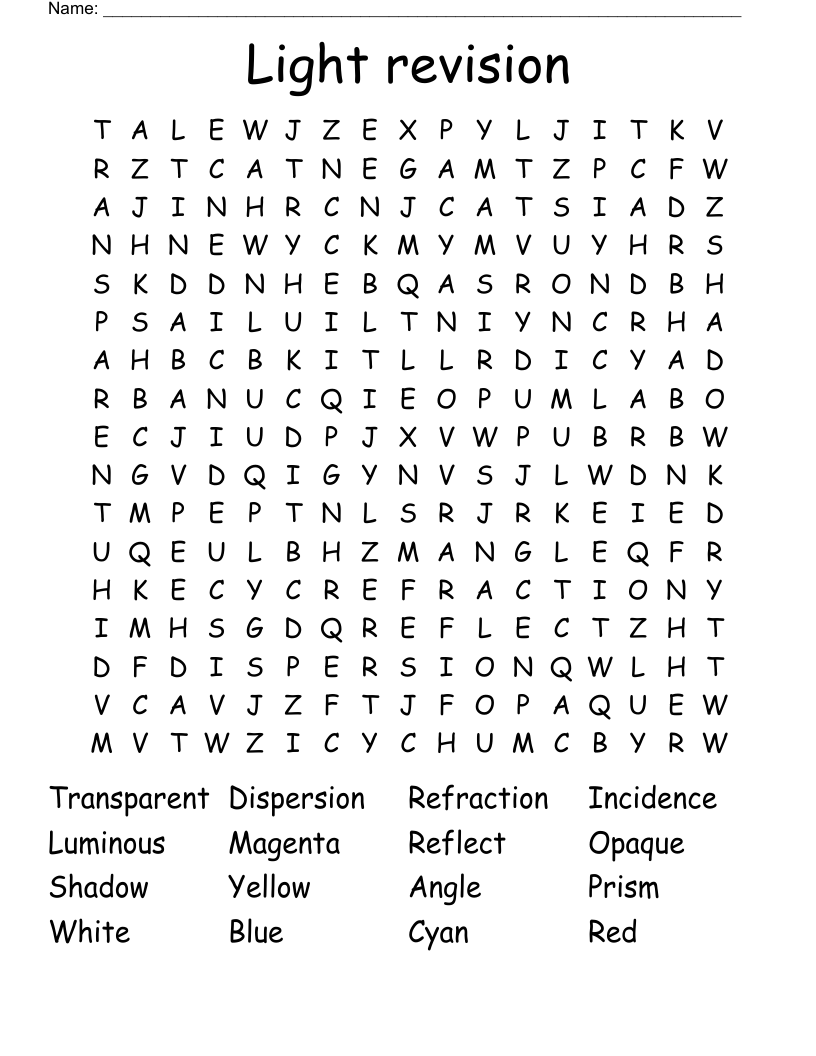 Light revision  Word Search
