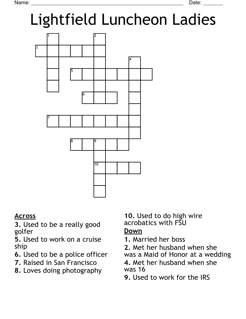 Lightfield Luncheon Ladies Crossword