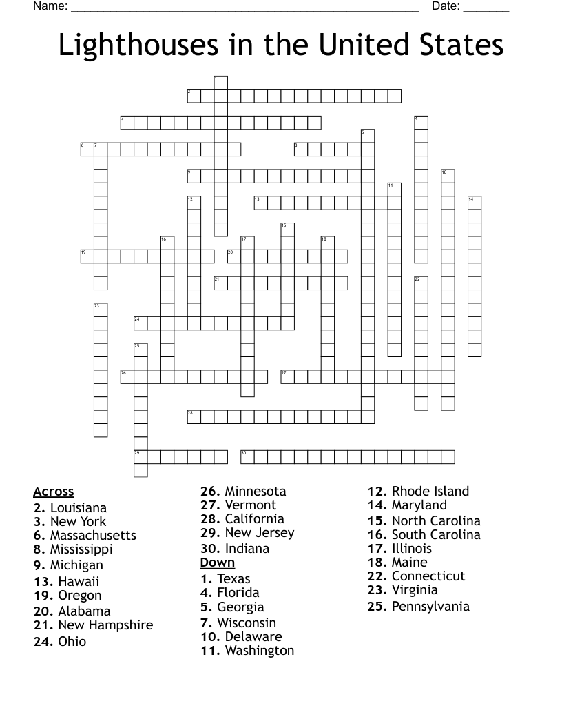 Lighthouses in the United States Crossword