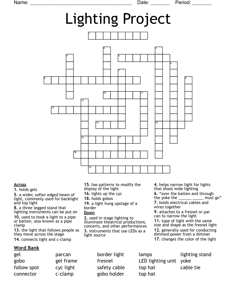 Lighting Project Crossword