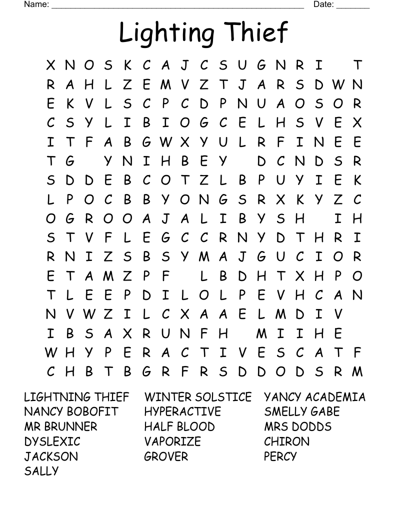 Lighting Thief Word Search