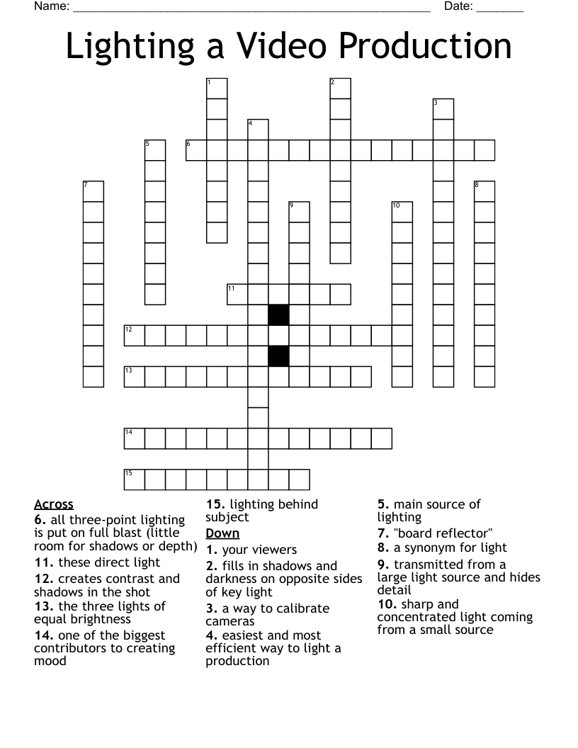 Lighting a Video Production Crossword