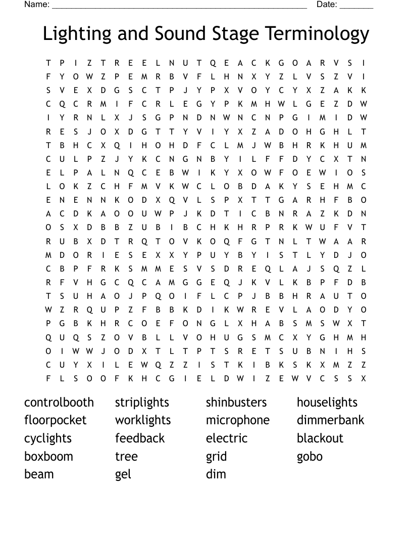 Lighting and Sound Stage Terminology Word Search