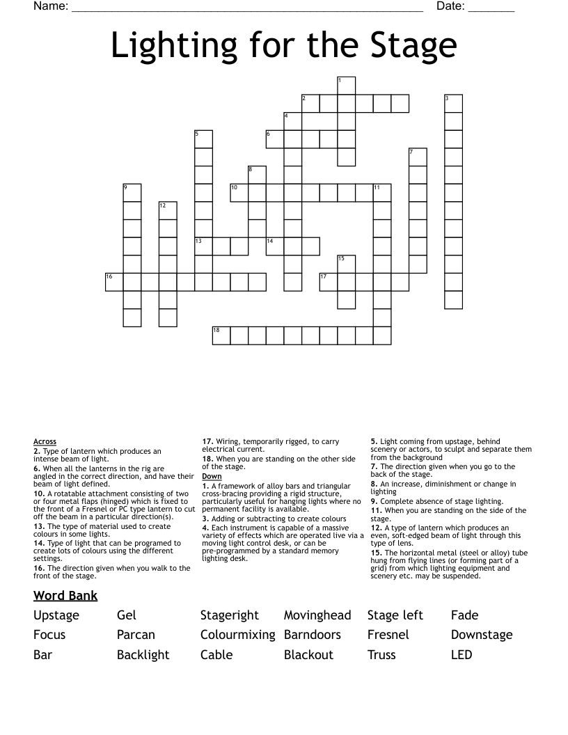 Lighting for the Stage Crossword