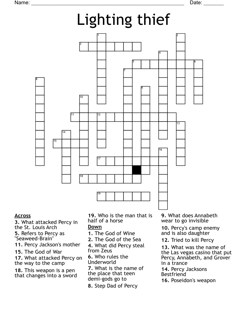 Lighting thief  Crossword