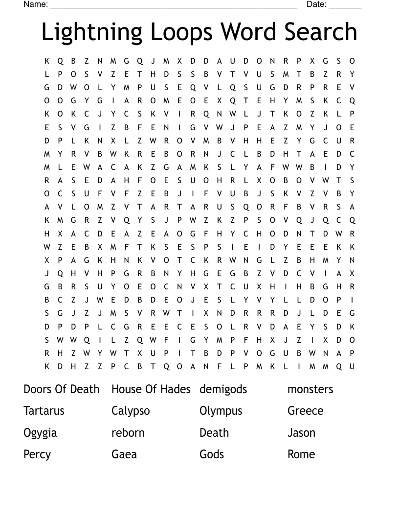 Lightning Loops Word Search